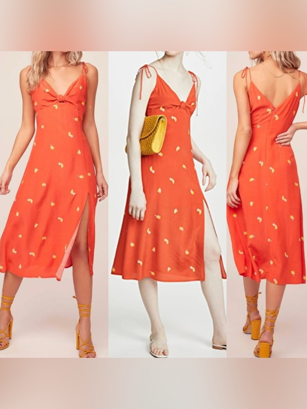 Astr Orange Midi Dress with Yellow Lemon Motif